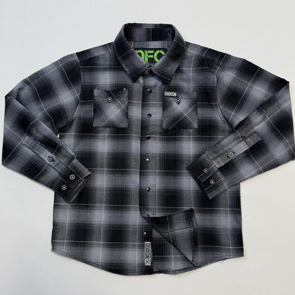 Dixxon Flannel Company Shirt Youth Small Black Gray Plaid Long Sleeve Snap - Picture 1 of 11